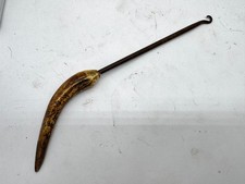 ANTIQUE ANTLER HANDLE BUTTON HOOK SHOE BOOT LACE FASTENER VICTORIAN TOOL