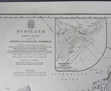 Antique 1919 Scotland East Banff to Dunbeath Harbour Linen Admiralty Chart 1823