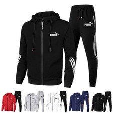 Mens Pumas Hoodie Jacket Coat + Sweatpants Jogger Pants Outfits Tracksuit Set//*