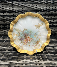 ANTIQUE DOULTON BURSLEM FLORAL LEAVES BLOSSOM GOLD GILT SCALLOPED CABINET PLATE