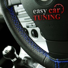 For VW Golf MK4 Black Perforated Real Genuine Leather Steering Wheel Cover Blue