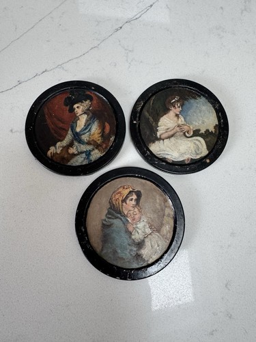 Antique set oil miniature - set,