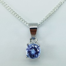 5mm ROUND GENUINE TANZANITE 925 STERLING SILVER PENDANT + CHAIN / NECKLACE
