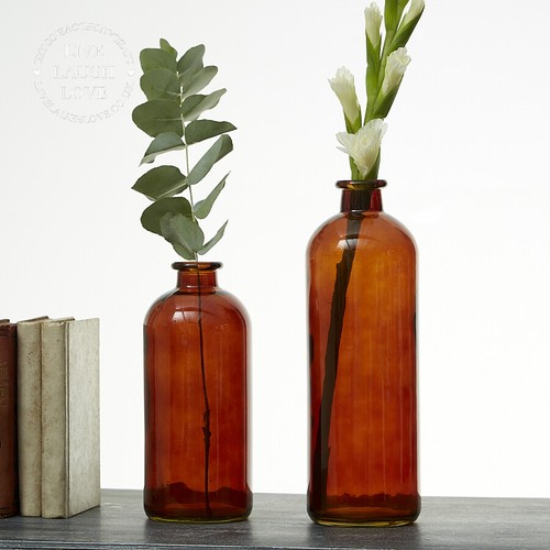 Burnt amber glass bottle vases - amber,