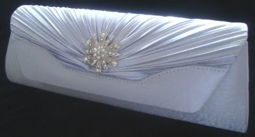 Silver satin evening clutch - evening,