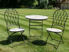 Black Metal Tiled Cafe Style Garden Patio Bistro Set Folding Chairs & Table