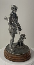 Vintage Pewter Shooting, Hunting Gamekeeper With Dog Figurine, Mounted, VGC