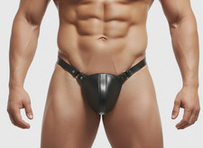 Mens Genuine Leather Jockstrap Sexy Gay Thongs G-strings Briefs Backless
