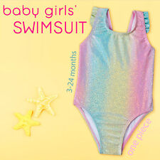 Baby Girls Glitter Rainbow Swimsuit One Piece Swimming Costume Frilled Straps UK