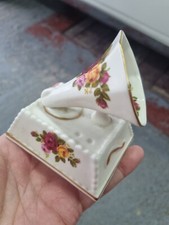 Cottage Rose Design Fine Bone China Miniature Gramaphone Vintage Ornament