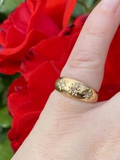 Antique 1930s 18ct Gold Star Set 3 Stone Diamond Gypsy Ring