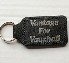 VAUXHALL SILVER FOIL PRINTED BLACK LEATHER TRADITIONAL ENGLISH KEYRING VANTAGE