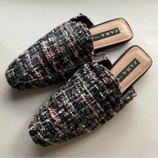 Zara Shoes Boucle Tweed Mules