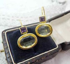 Amethyst Purple Citrine Yellow Gold Drop Earrings ?