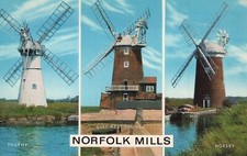 ENGLAND POSTCARD Norfolk Mills Thurne Horsey Cley Windmills UK J. Salmon Ltd.