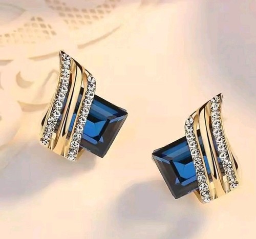 Blue rectangular crystal stud - rectangular,