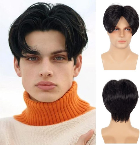 Mens black short wig layered - mens,