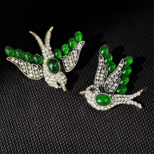 Emerald green swallow brooches - emerald,
