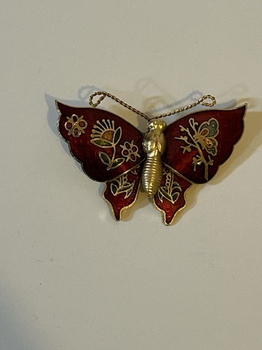 Vintage red enamel butterfly