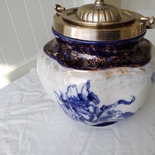 Antique/Vintage Victoria Ware Ironstone Blue & White Biscuit  Barrell With Lid.