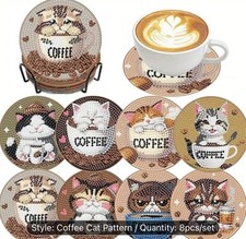8pcs cute cat/coffee Diamond