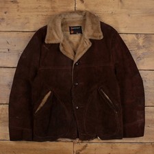 Vintage Penneys Leather Jacket L 70s Towncraft Lined Suede Blazer Brown