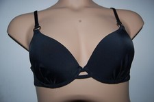 M&S Underwired Moulded Cup Plunge Bikini Top Black UK 34E EUR 75F New Tags Cut