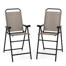 2Pcs Outdoor Bar Stool Chair Set Metal Frame High Top Garden Patio Folding Chair