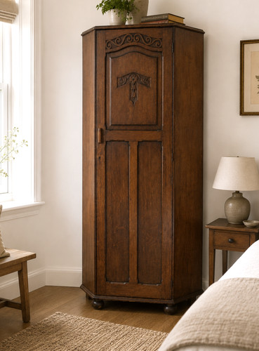 Antique oak hall wardrobe - oak,