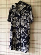Next Size 16 Linen Mix Navy Shirt Dress Short Sleeves, Pockets, Collared