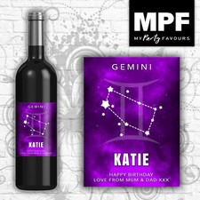 Personalised Birthday Zodiac Wine Gin Vodka Bottle Label - Astrology Horoscope