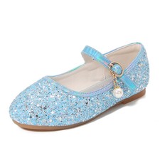 Kids Girls Party Mary Jane Glitter Flat School Sandals Wedding Occasion Shoes UK