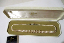 Vintage Lotus Simulated Faux Pearls 2 Row Double Strand Signed in Original Box