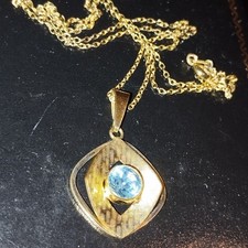Vintage Rolled Gold Pendant Necklace. Swarovski Blue Crystal Warren James Boxed