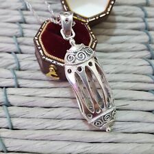 Vintage 925 Sterling Silver Necklace, Modernist Pendant, Lantern Style,24" Chain