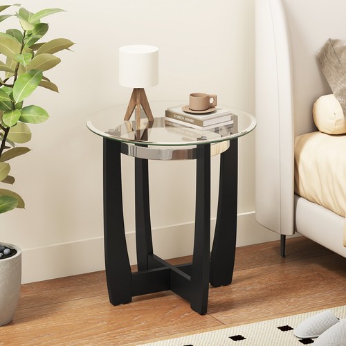 Round glass end table 61cm - glass,