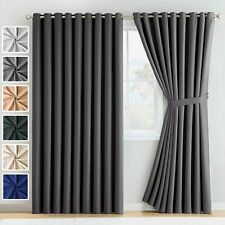 Thick Thermal Blackout Curtains Eyelet Ring Top Ready Made Curtain Panel Pair