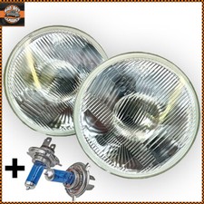 Pair 7" Flat H4 Classic Car Halogen Headlights Headlamps + Pilot 