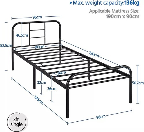 3ft single metal bed - metal,