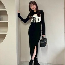 Lipsy Black Long Ribbon Dress