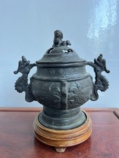 vintage chinese bronze Censer Incense Burner With Food Dog And Dragons