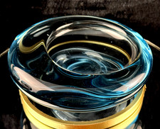 Holmegaard AKVA Blue Glass Ashtray Per Lutken Denmark Signed 1950s 19cm Heavy