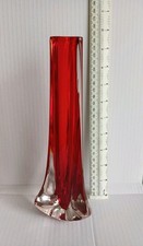 WHITEFRIARS GLASS RUBY RED TRICORN 3 SIDED VASE 1960S GEOFFREY BAXTER EXCELLENT