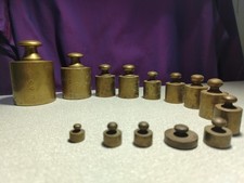 14 x solid brass metric weights, 1 kilogram to 5 grams. GPO Post Office