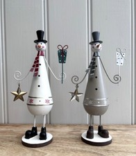 GREY WHITE METAL CHRISTMAS SNOWMAN ORNAMNET