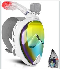Odoland Snorkel Mask Full Face, 180°view  Anti-fog, Anti-leak White Large