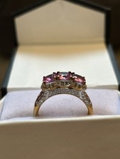 Stunning rare pink Amethyst And Diamond 9ct Gold Ring