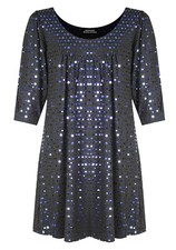 Women 3/4 Sleeve Sparkling Glitter Shiny Sequins Party Top Ladies Shirt Dress
