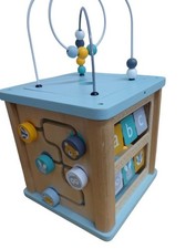 John Lewis Wooden 1st Activity Cube Pale Blue & Yellow Animals Toddler Nursery 