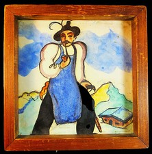 VERY RARE HAND PAINTED FRAMED TILE by GIO PONTI??